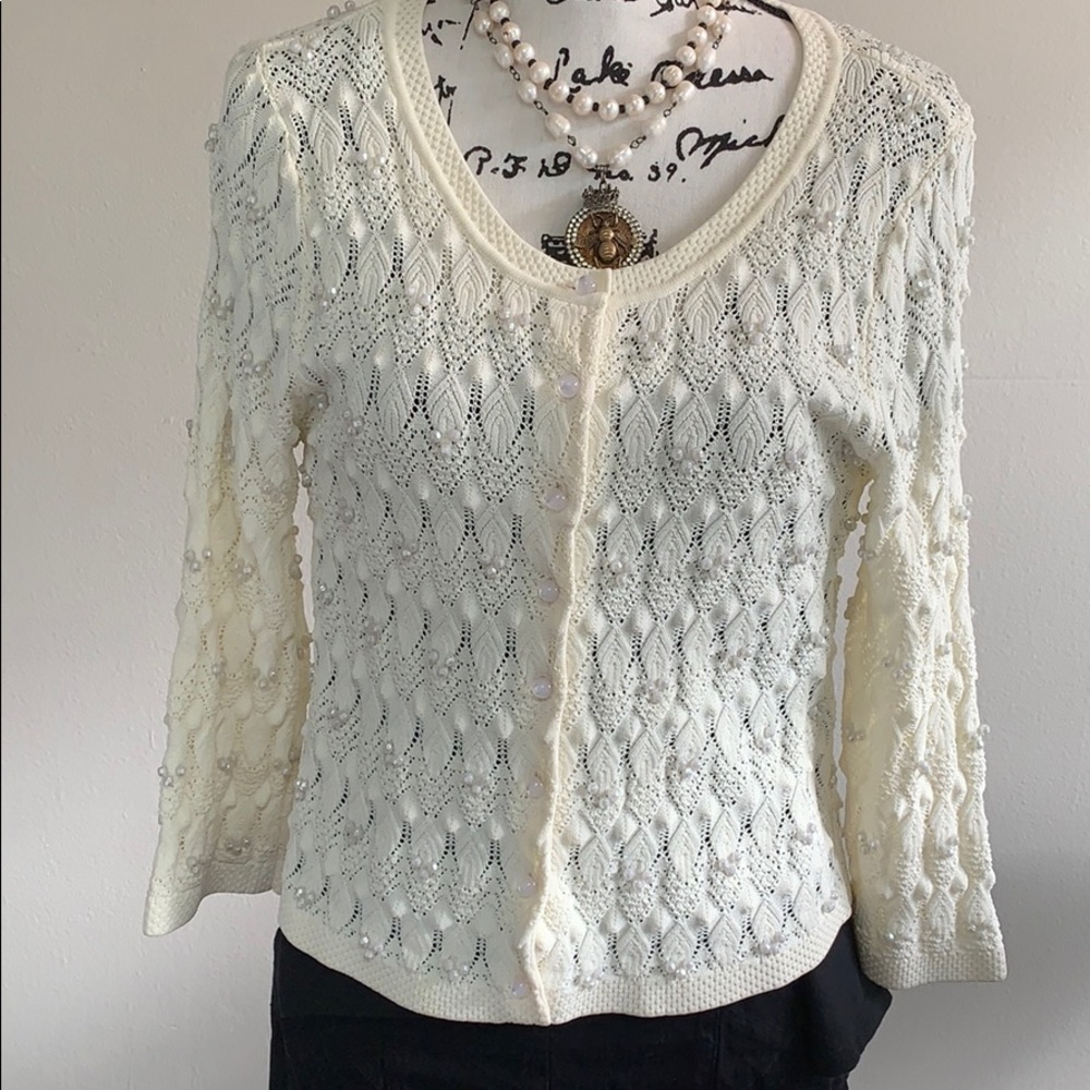 Yoana Braschi 3D Retro Cardigan with Pearls - L